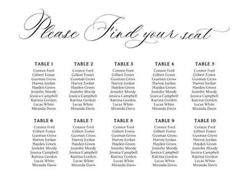 Seating Plan up to 10- Tables Memories In Craft