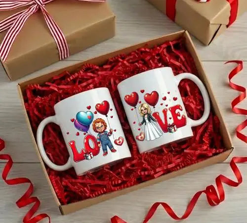 Memories In Craft Scary Couple Chucky and Tiffany Romantic Couple Twin Mugs Spooky Halloween Mugs: Chucky & Tiffany Twin Set