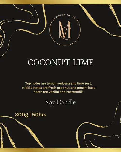 Memories In Craft Scented Candle Coconut Lime Scented Candle β Small Room & Bathroom Candle Coconut Lime Scented Candle | Bathroom & Bedroom Candle β Memories In Craft