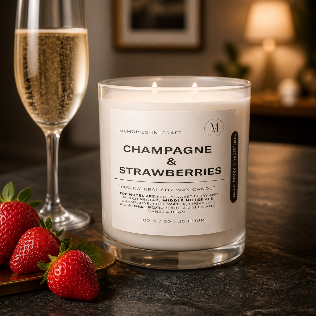 Champagne & Strawberries Scented Candle - Luxury Celebration Fragrance