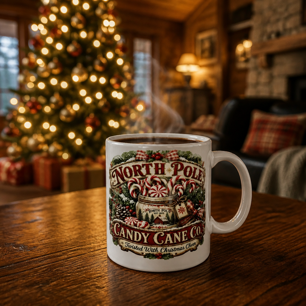 North Pole Candy Cane Co Coffee Cup