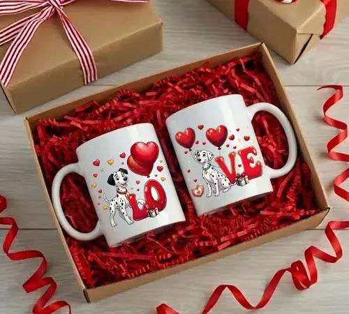 Memories In Craft Romantic Couples Coffee Cups Pongo and Perdita Romantic Couple Coffee Cups Twin Cups Pongo & Perdita Couple Coffee Cups | Disney Dalmatians Twin Mug Set