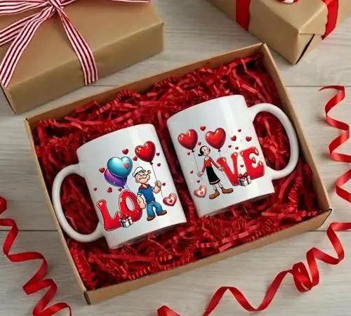 Memories In Craft Mugs Popeye & Olive Oyl Valentines - Twin Mugs Popeye & Olive Oyl Valentine's Twin Mugs | Matching Couple Gift Set