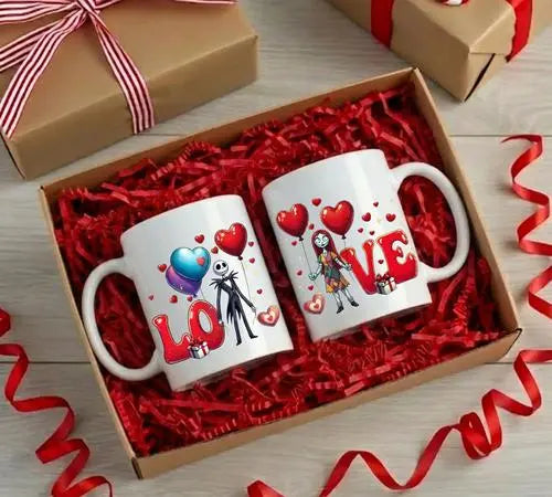 Memories In Craft Romantic Couples Coffee Cups Jack Skellington and Sally Romantic Valentines Twin Mugs Jack Skellington & Sally Twin Mugs | Valentine's Day Couple Gift Australia