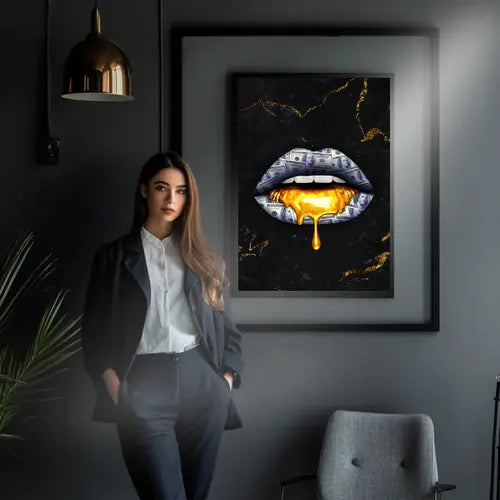Memories In Craft Wall Art Black & Gold Money Lips UV Wallart Black & Gold Money Lips UV Wallart | Premium Wall Decor