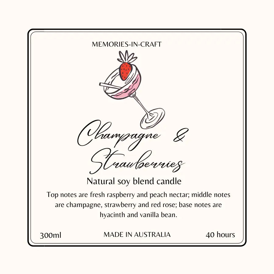 Champagne & Strawberries Scented Candle - Luxury Celebration Fragrance Memories In Craft