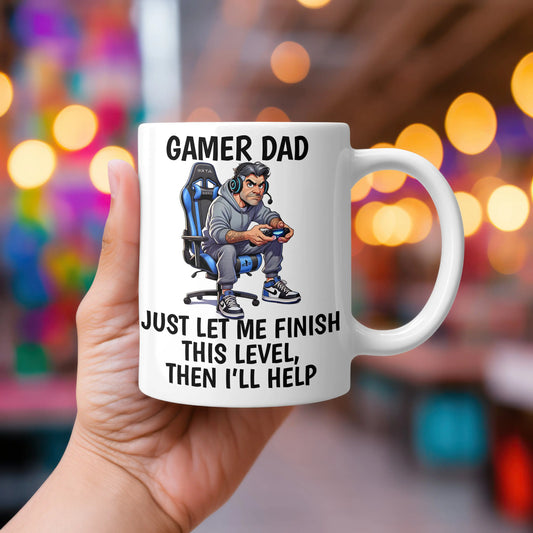 Memories In Craft Coffee Cup For the Dad Who Levels Up Every Morning - Coffee Cup Gamer Dad Coffee Mug - Just Let Me Finish This Level | Memories In Craft