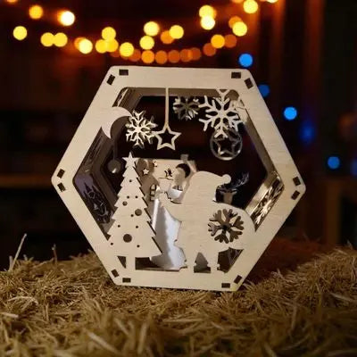 Hexagon hand crafted Wood Christmas Light Memories In Craft
