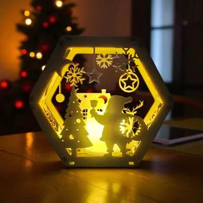 Hexagon hand crafted Wood Christmas Light Memories In Craft