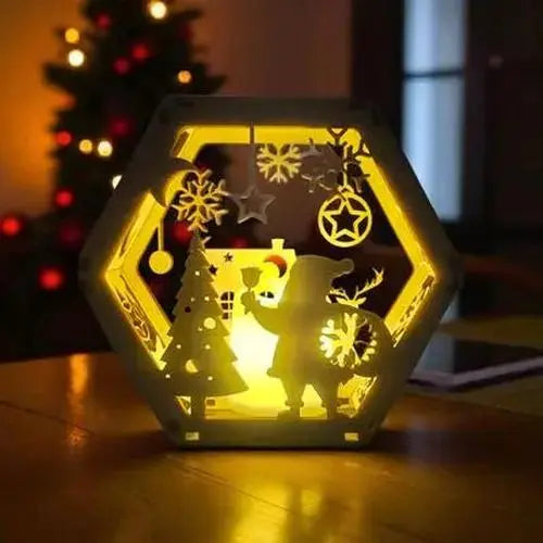 Memories In Craft Christmas Wooden Desk Light Hexagon hand crafted Wood Christmas Light Hexagon hand crafted Wood Christmas Light - Memories In Craft