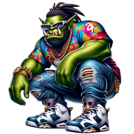 Orc Kneeling in a hip-hop or Urban streetwear Memories In Craft