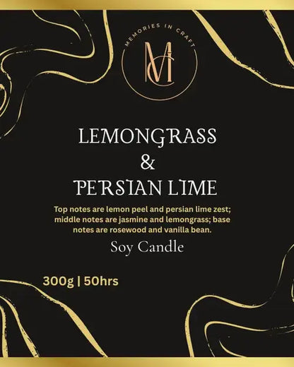 Memories In Craft Scented Candle Lemongrass & Persian Lime Scented Candle | Black Label Lemongrass & Persian Lime Scented Candle | Memories In Craft Australia