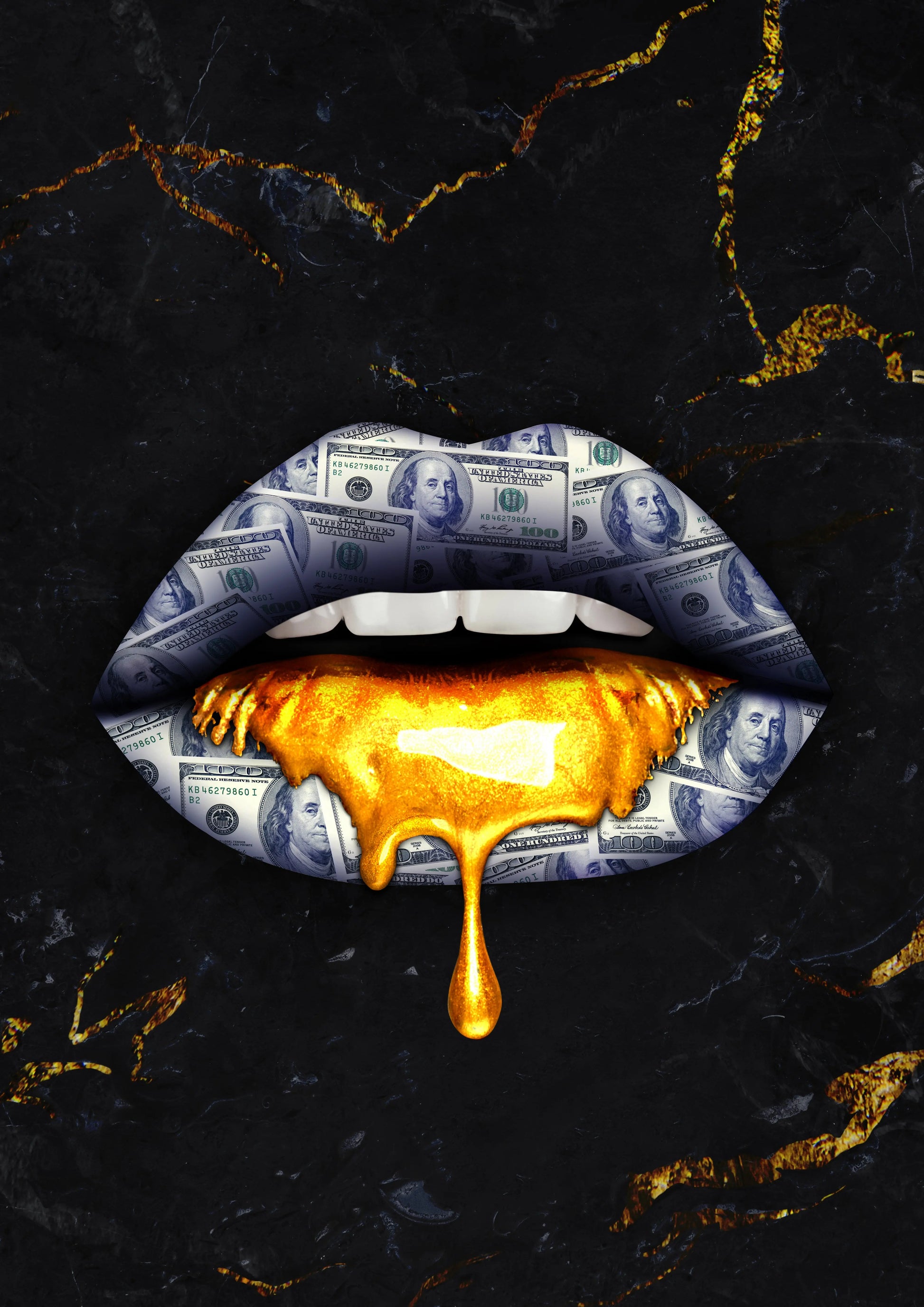 Black & Gold Money Lips UV Wallart Memories In Craft