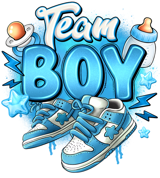 Team Boy Gender Reveal T-Shirt, Hoodie & Onesie Memories In Craft
